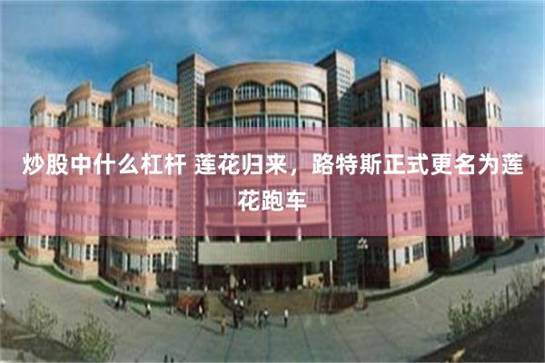 炒股中什么杠杆 莲花归来，路特斯正式更名为莲花跑车