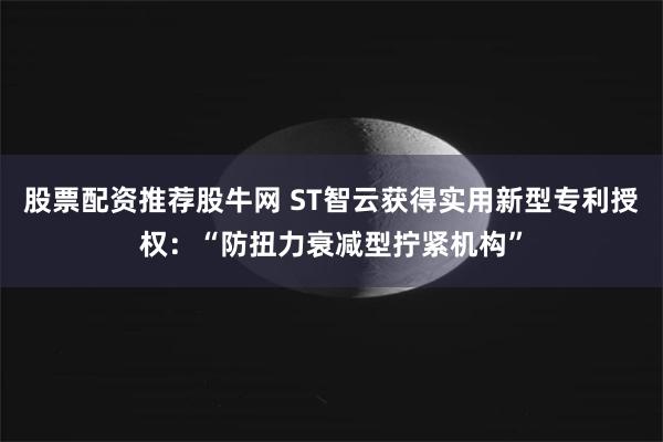 股票配资推荐股牛网 ST智云获得实用新型专利授权：“防扭力衰减型拧紧机构”