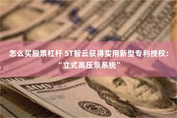 怎么买股票杠杆 ST智云获得实用新型专利授权：“立式高压泵系统”