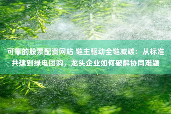 可靠的股票配资网站 链主驱动全链减碳：从标准共建到绿电团购，龙头企业如何破解协同难题
